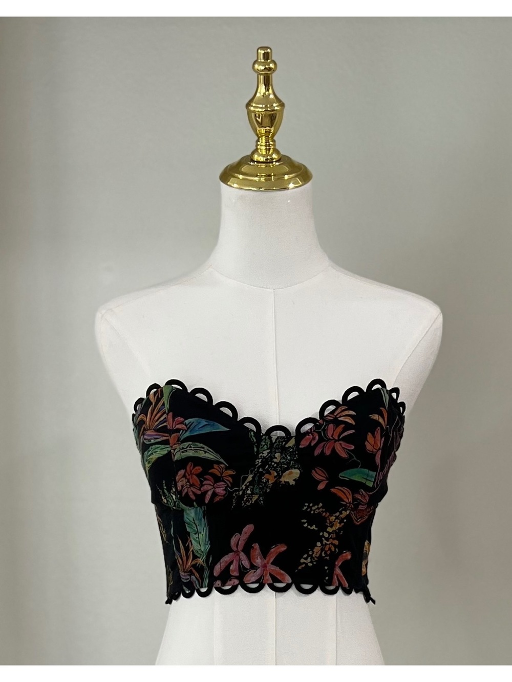 Charo Ruiz Ibiza Bio Bustier Top Black Botanic Floral XS